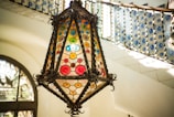 black and multicolored pendant lampo