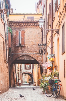 bicycle parked on alley