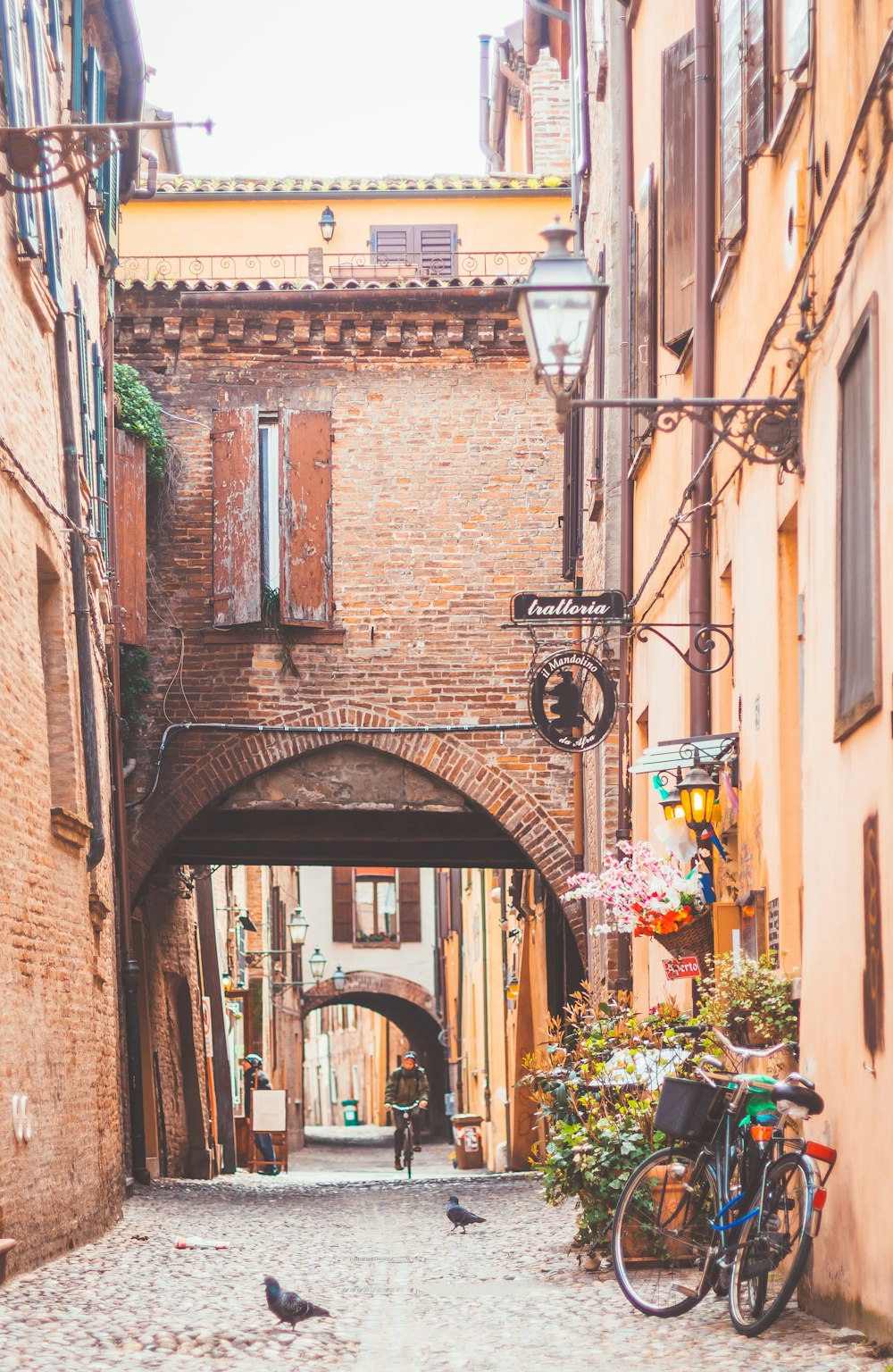 bicycle parked on alley