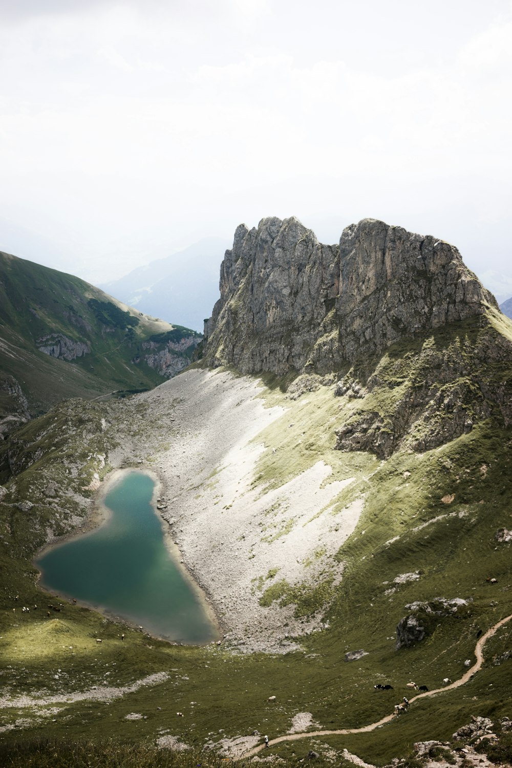 Lago al pie de un acantilado escarpado