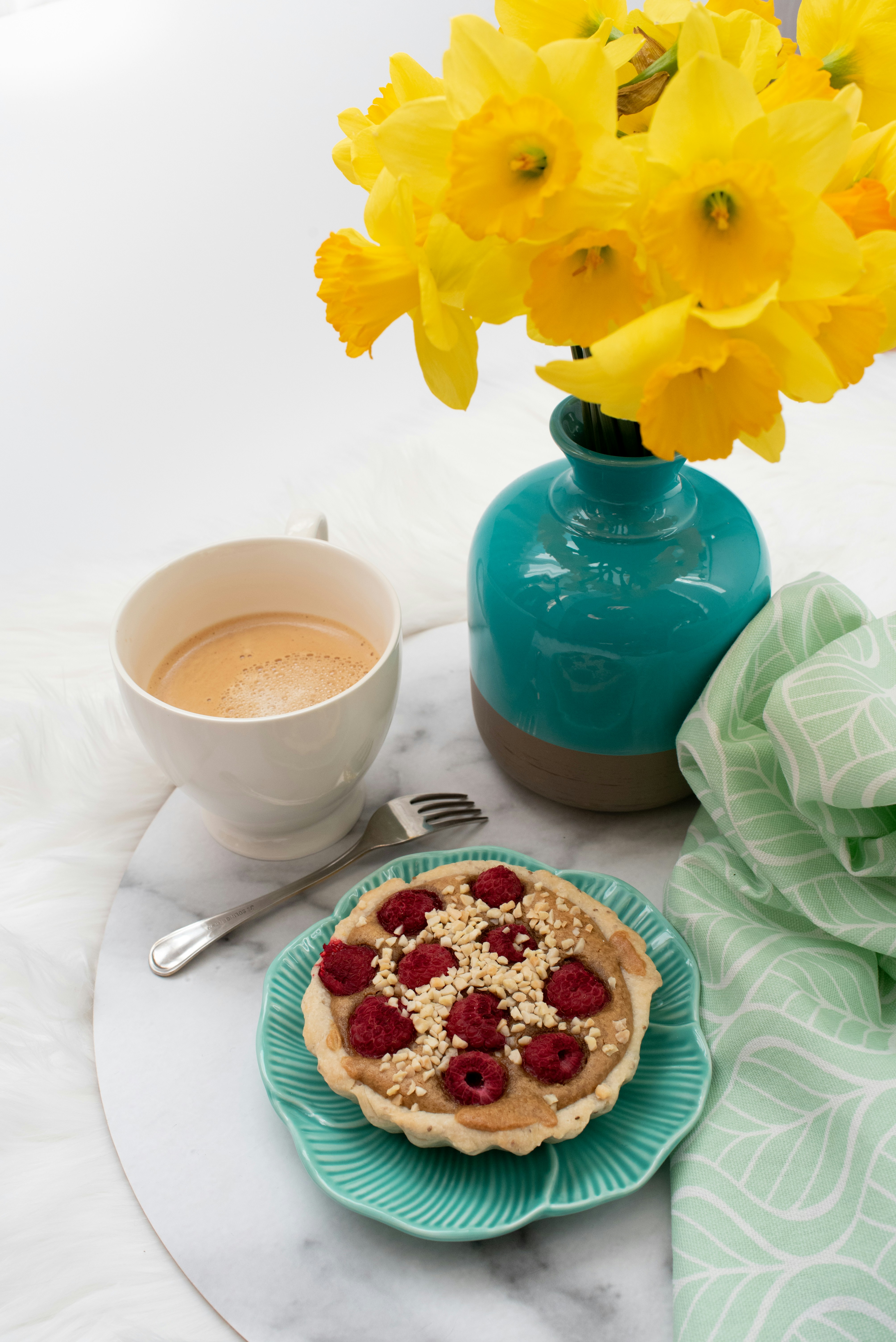 baked pastry on blue ceramic plate