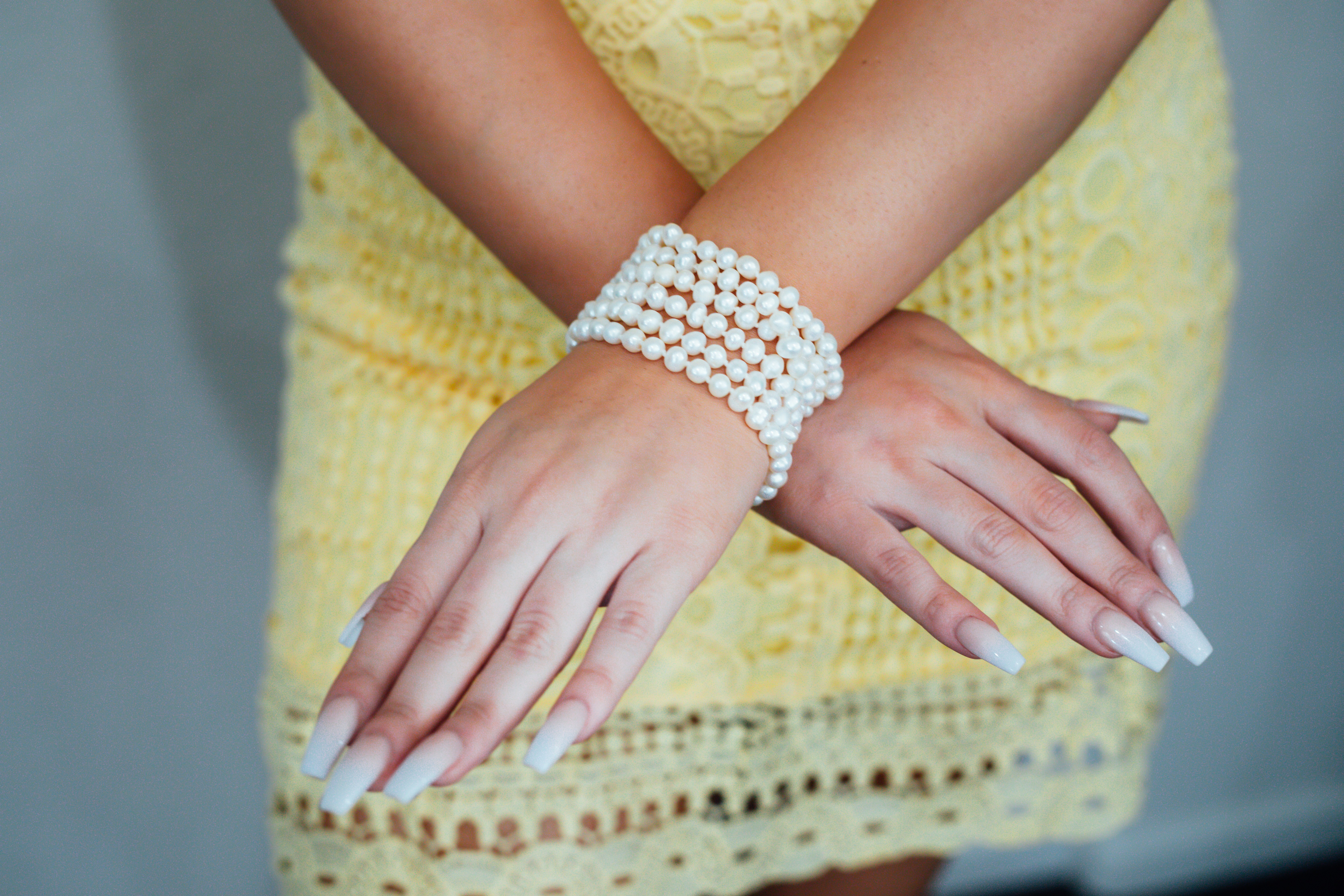 White beaded bracelet craftsmanship