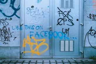 gray metal door with graffiti