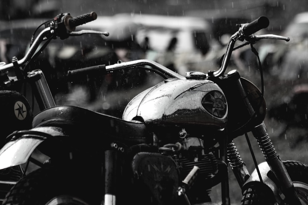grayscale photography of motorcycle