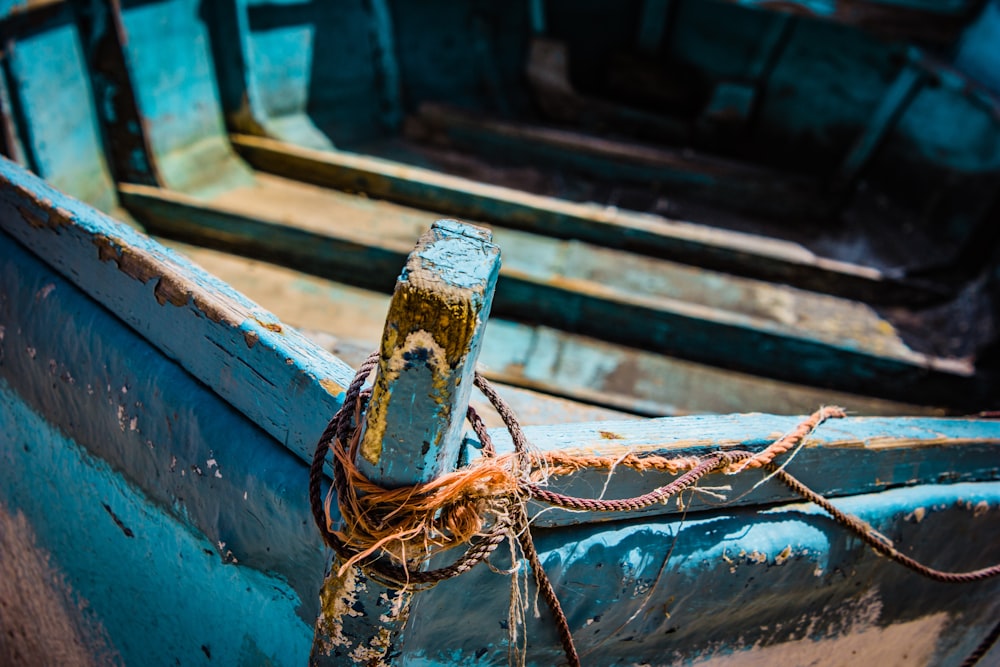 blue wooden dinghy