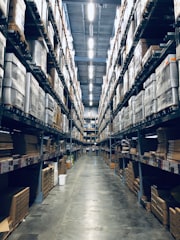 Modern warehouse with automated systems and high racks