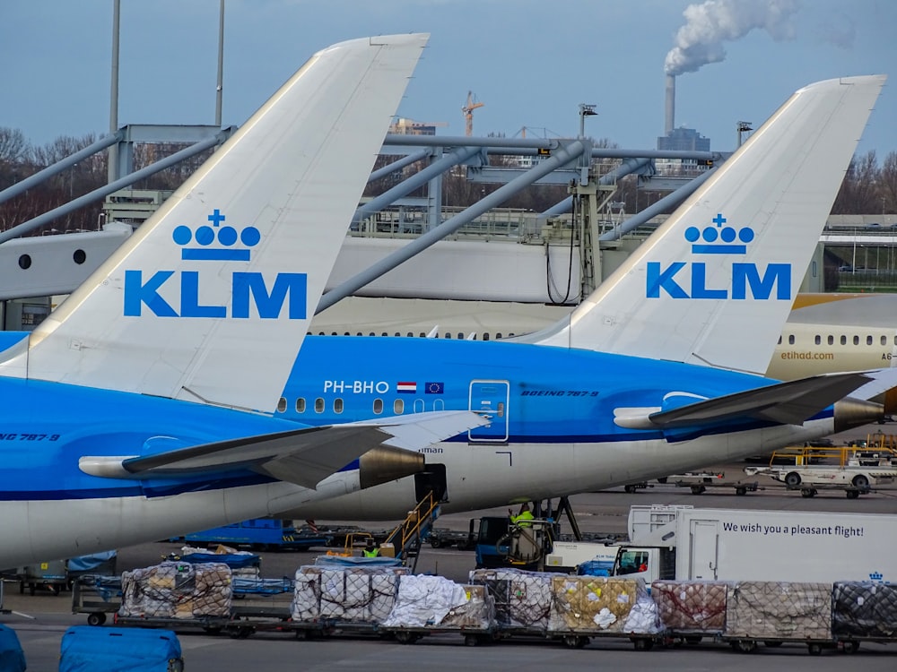 two KLM airliners on tarmac