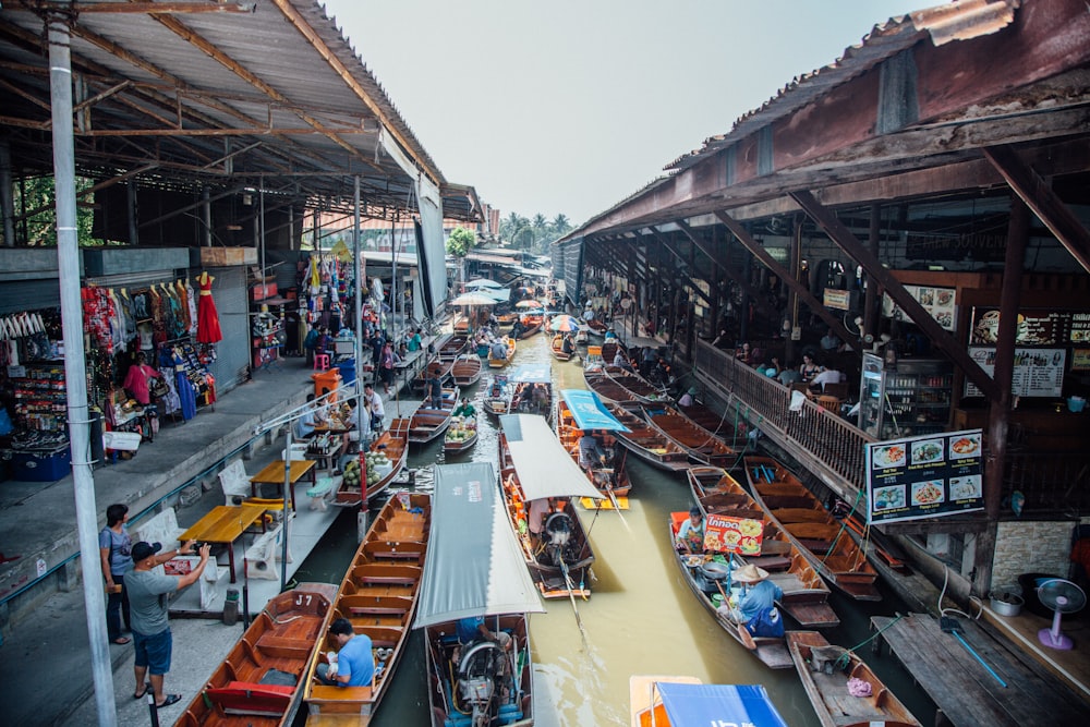 boats on dock carrying assorted products