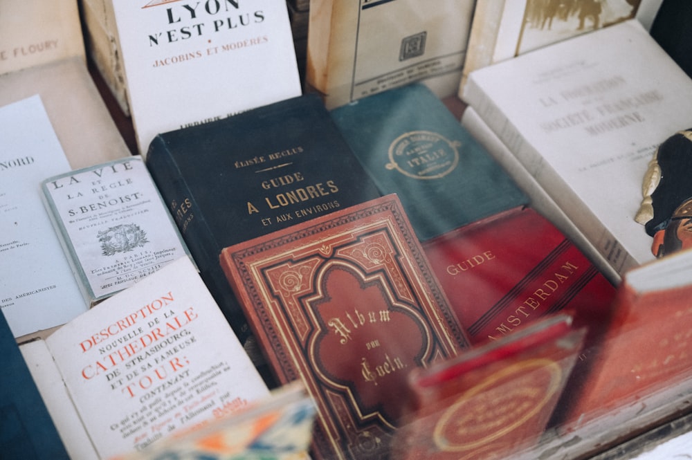 close-up photo of assorted books