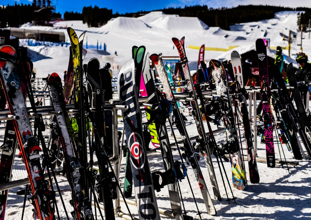 pile of assorted-color snow ski lot