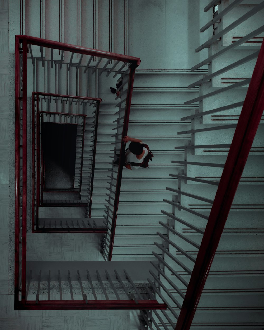 person walking on stairs