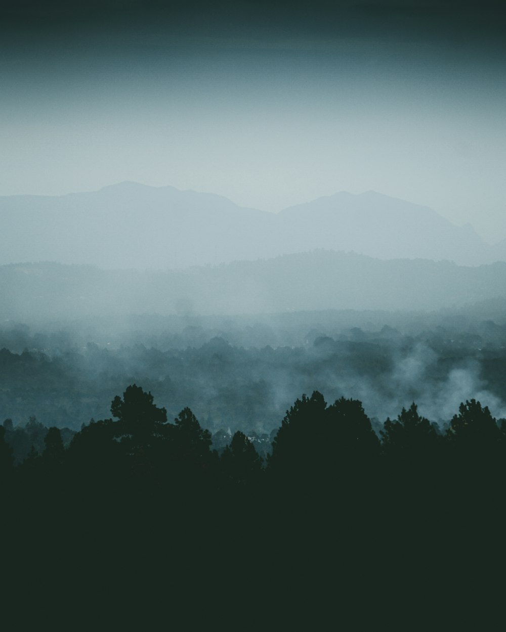 tree and mountain during nighttime