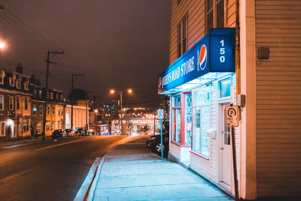 turned on lights on street store signs during nighttime
