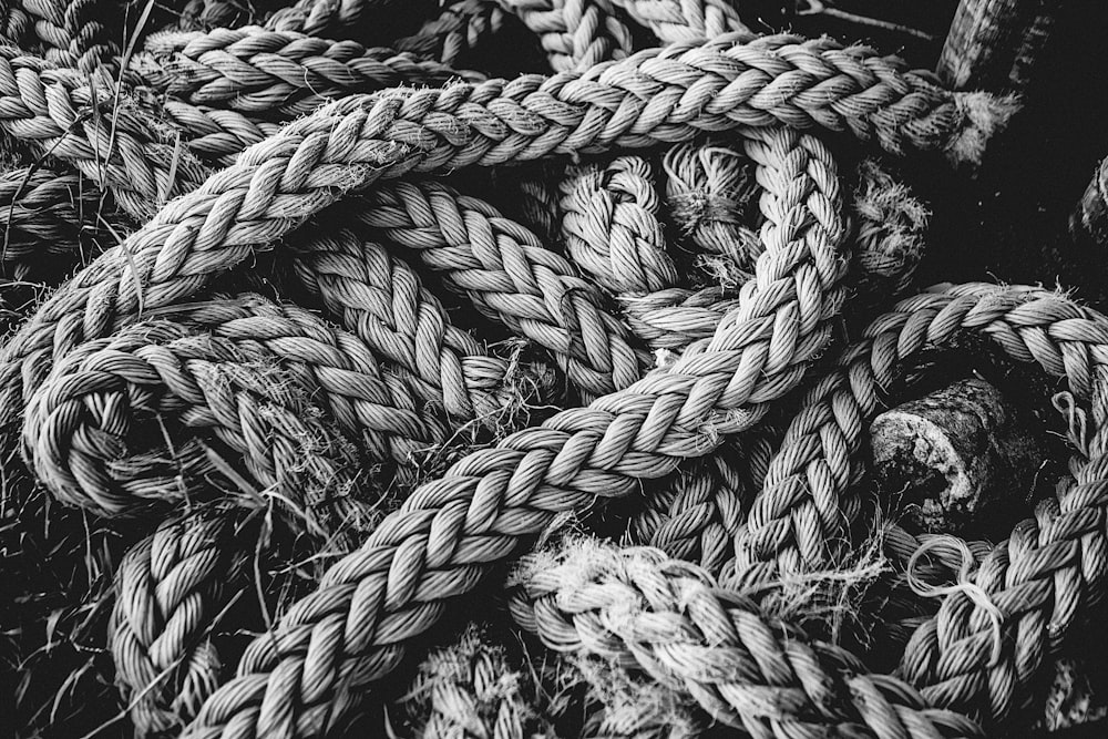 grayscale photo of rope