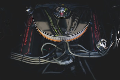 Close-up of a high-tech pollution-reduction filter installed in a vehicle engine.