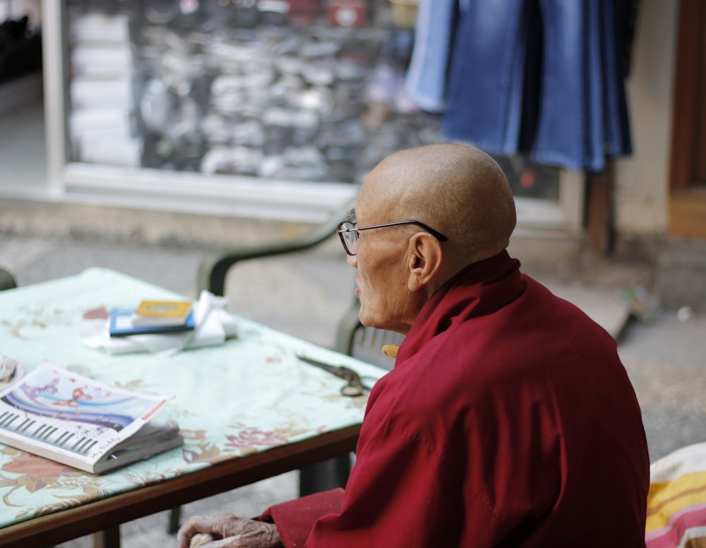 old men wearing red polo shirt