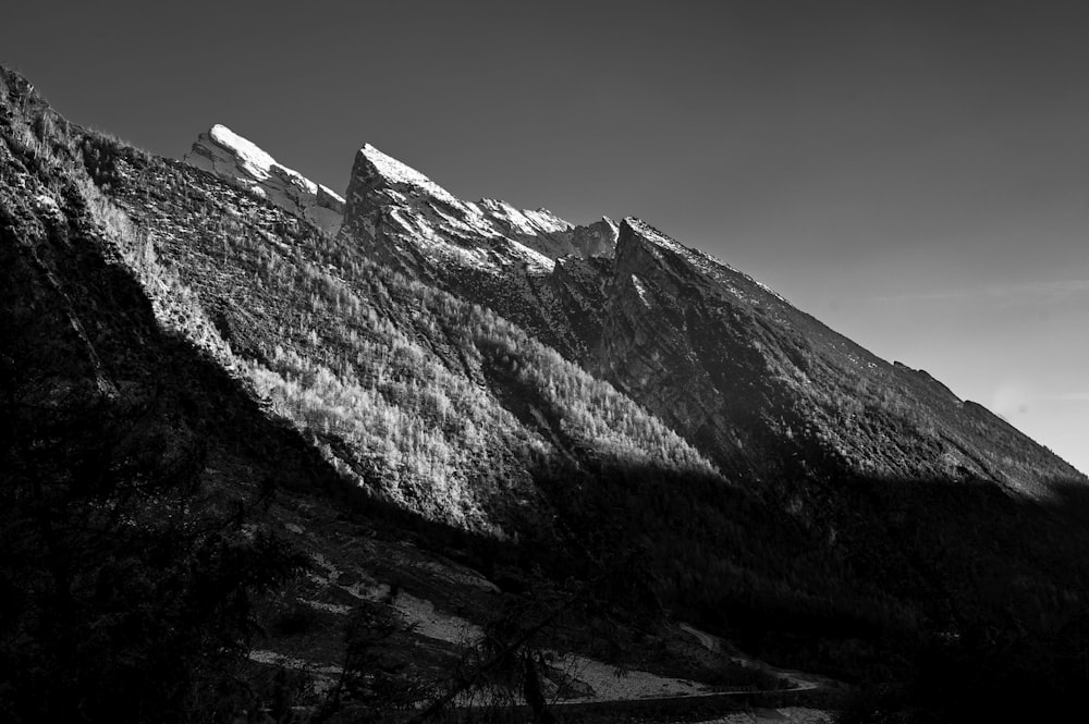 grayscale photography of mountain