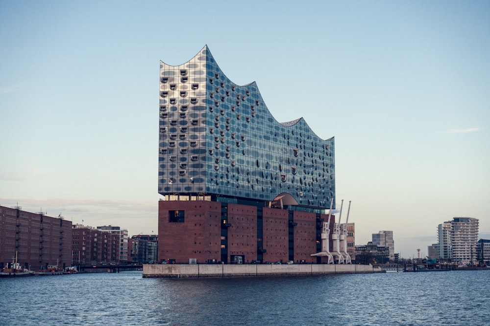 building surrounded by body of water