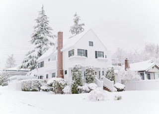 houses covered with snow during daytime