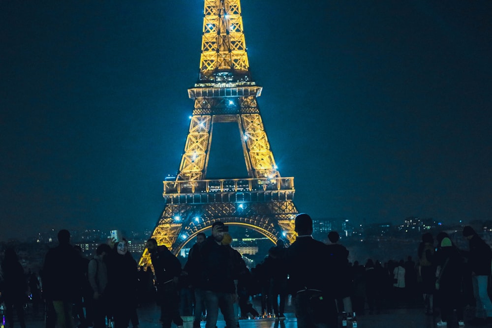 Eiffel Tower France during nighttime with light turned-on