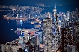lighted city skyline at night