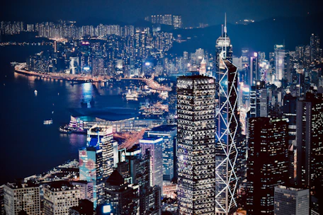 lighted city skyline at night