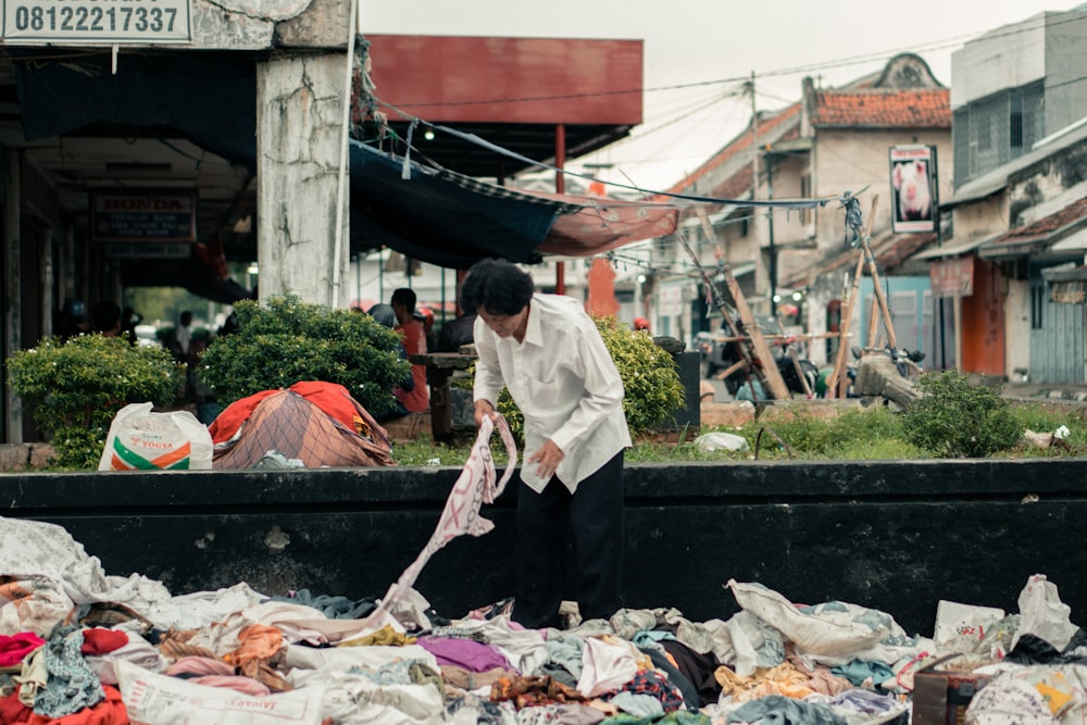 woman picking textile outdoors