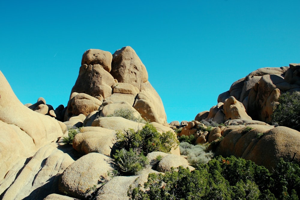 brown rocks under blue sky