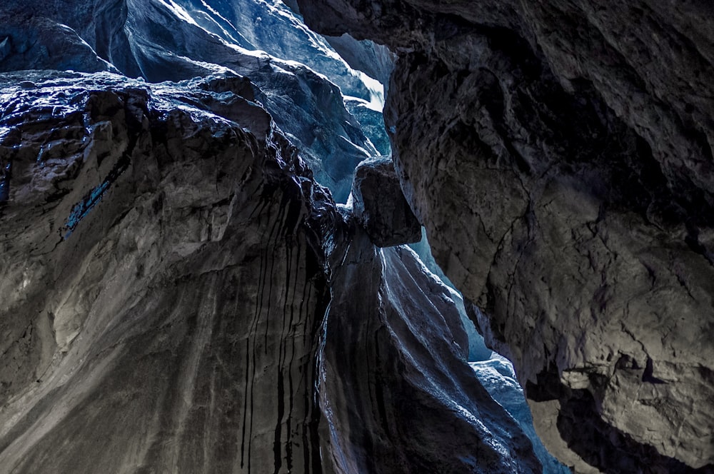 low angle photography of rock formation