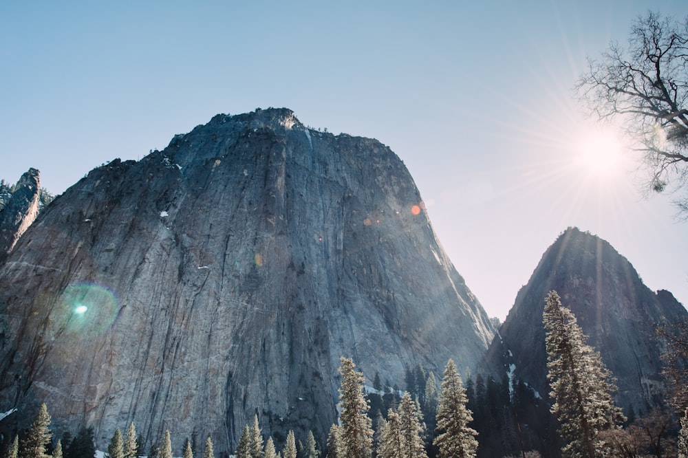 low-angle photography of rock mountain