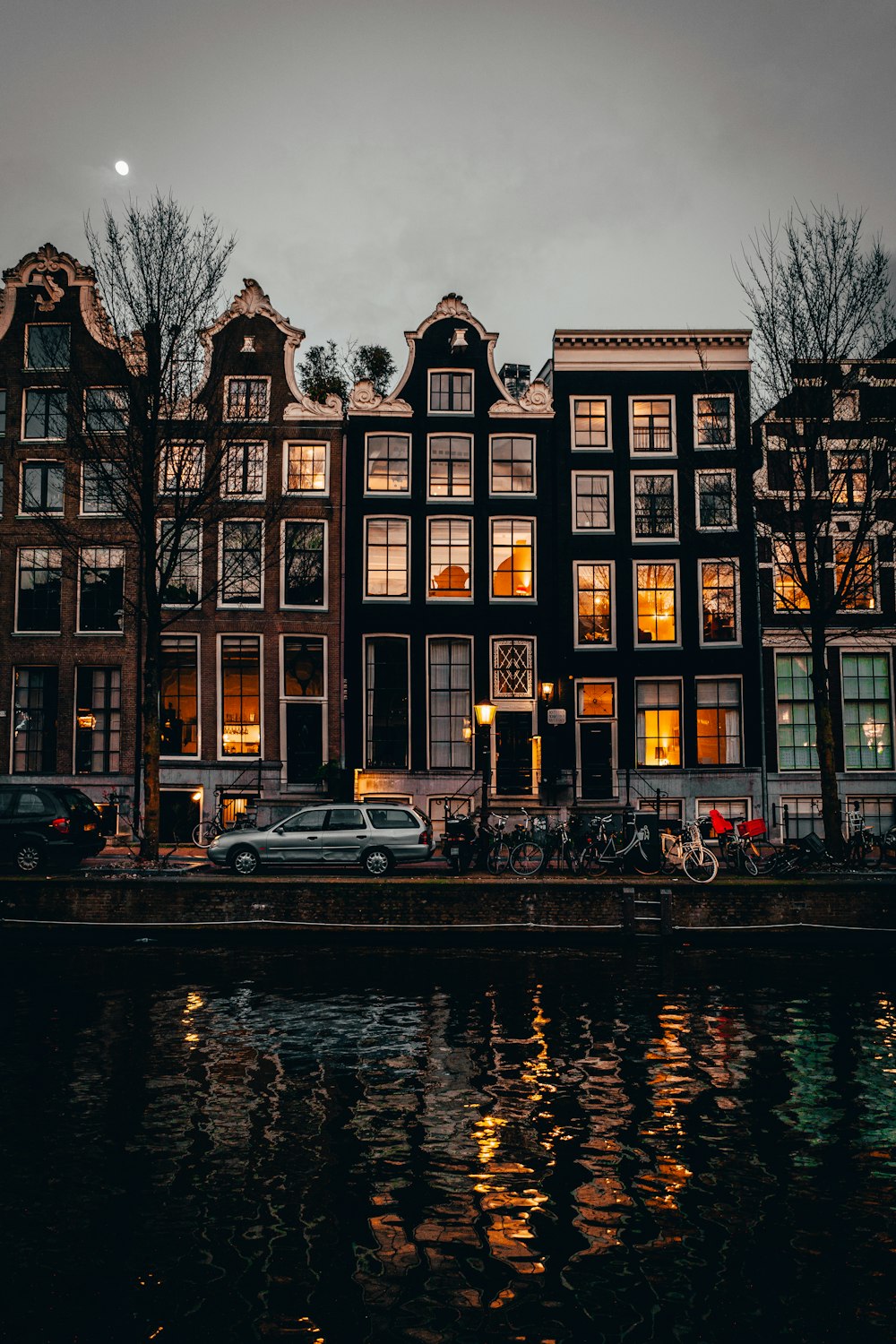 architectural photography of black and brown house near body of water