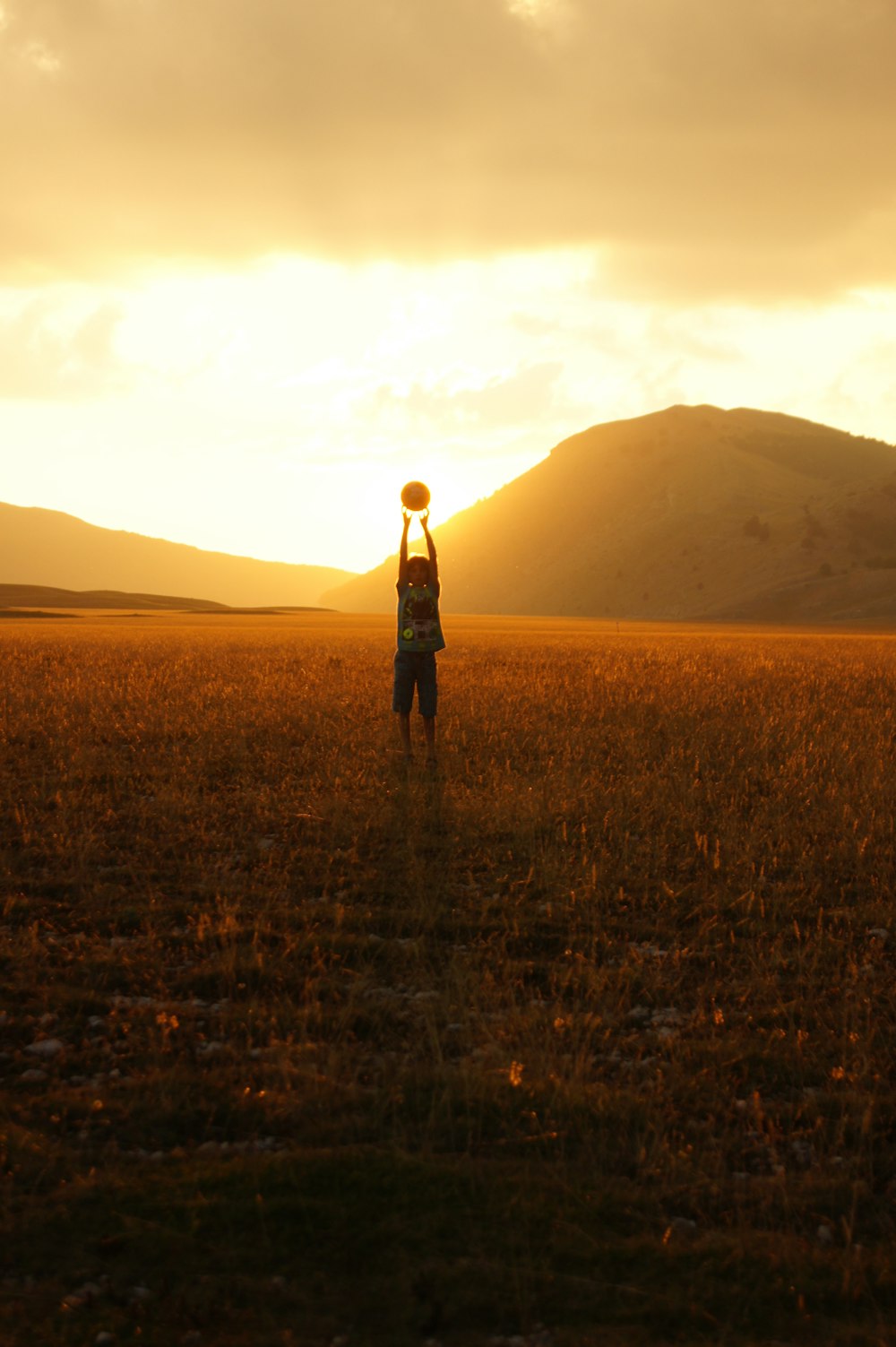 silhouette photography of person standing on field