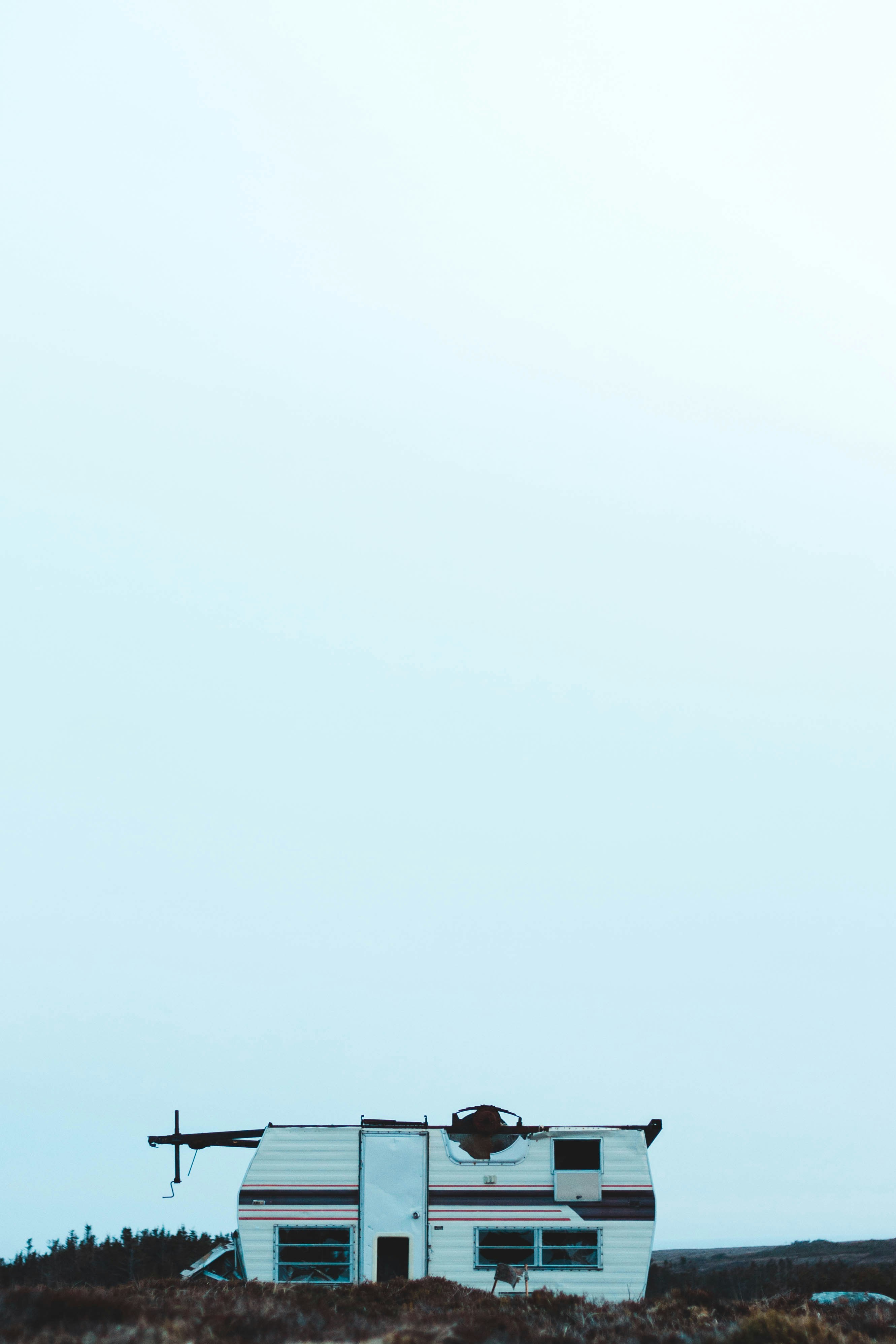 in distant photo of white recreational vehicle