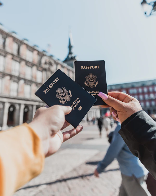 A person holding passports