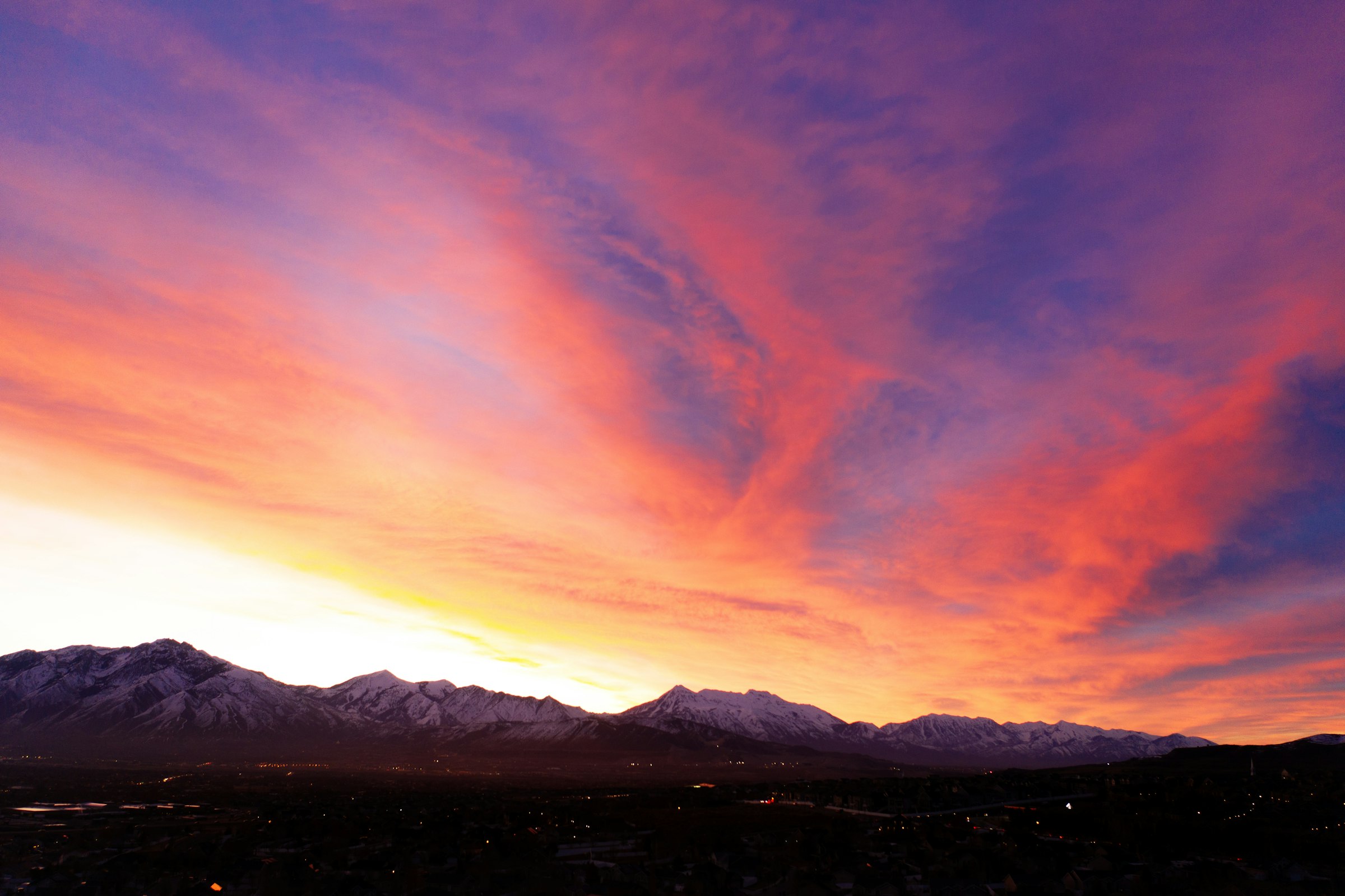Sunset over the mountains from Herriman, Utah
