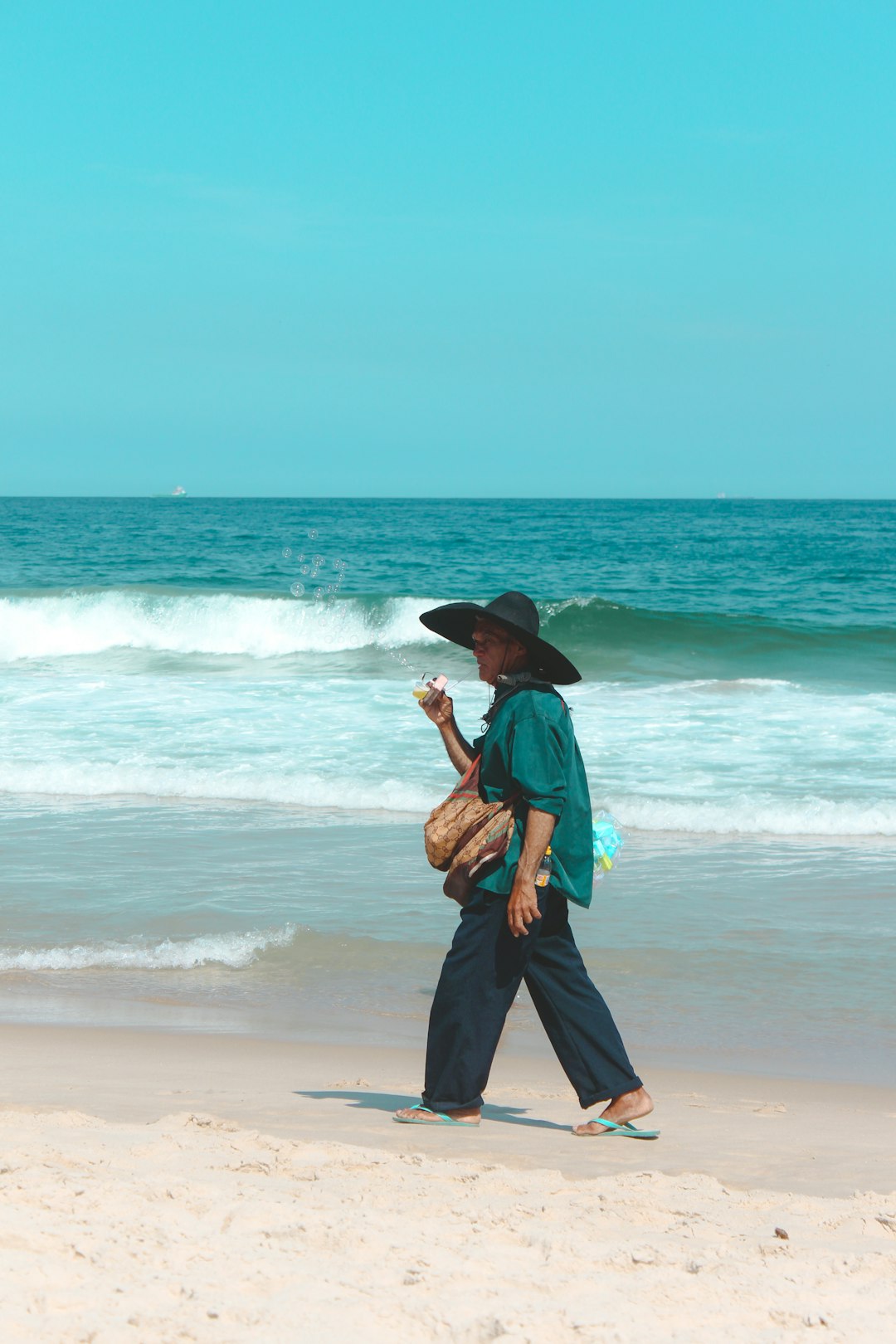 person walking on seashore