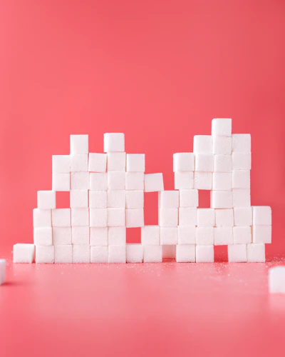 Sugar cubes arranged in a row