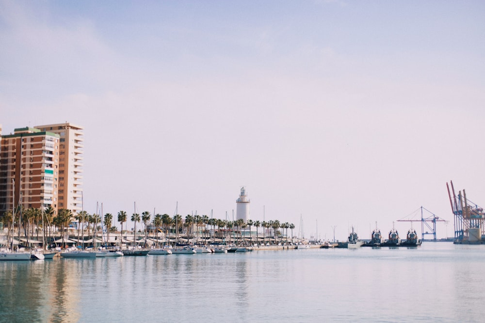 boats on body of water near building