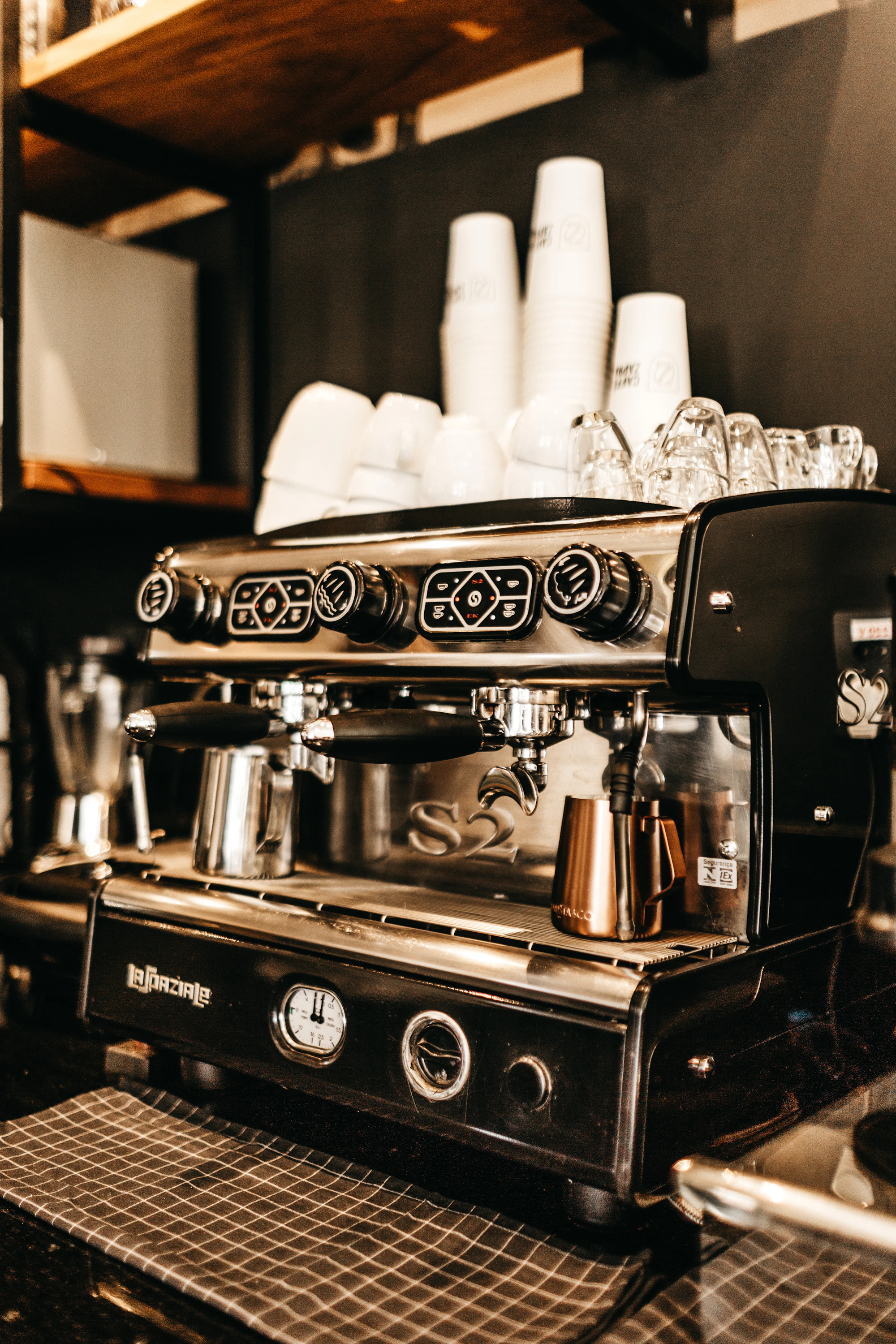 Warm modern interior with a coffee setup