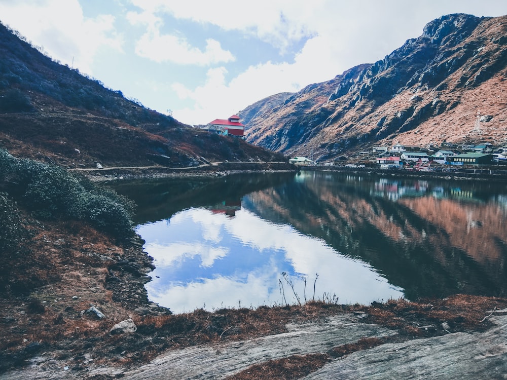 reflection of mountains on water