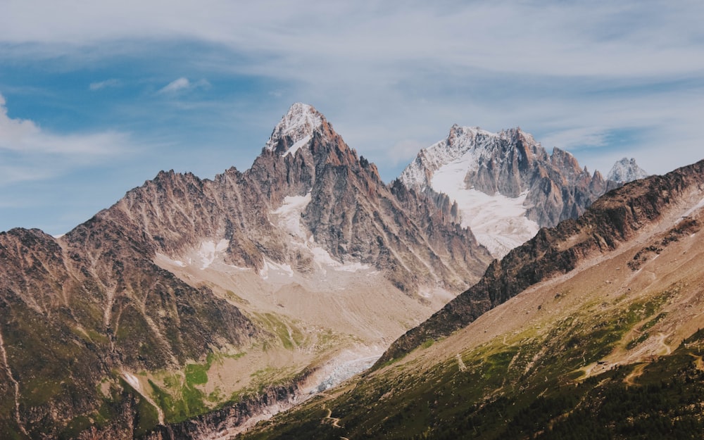 rock mountain filled with snow