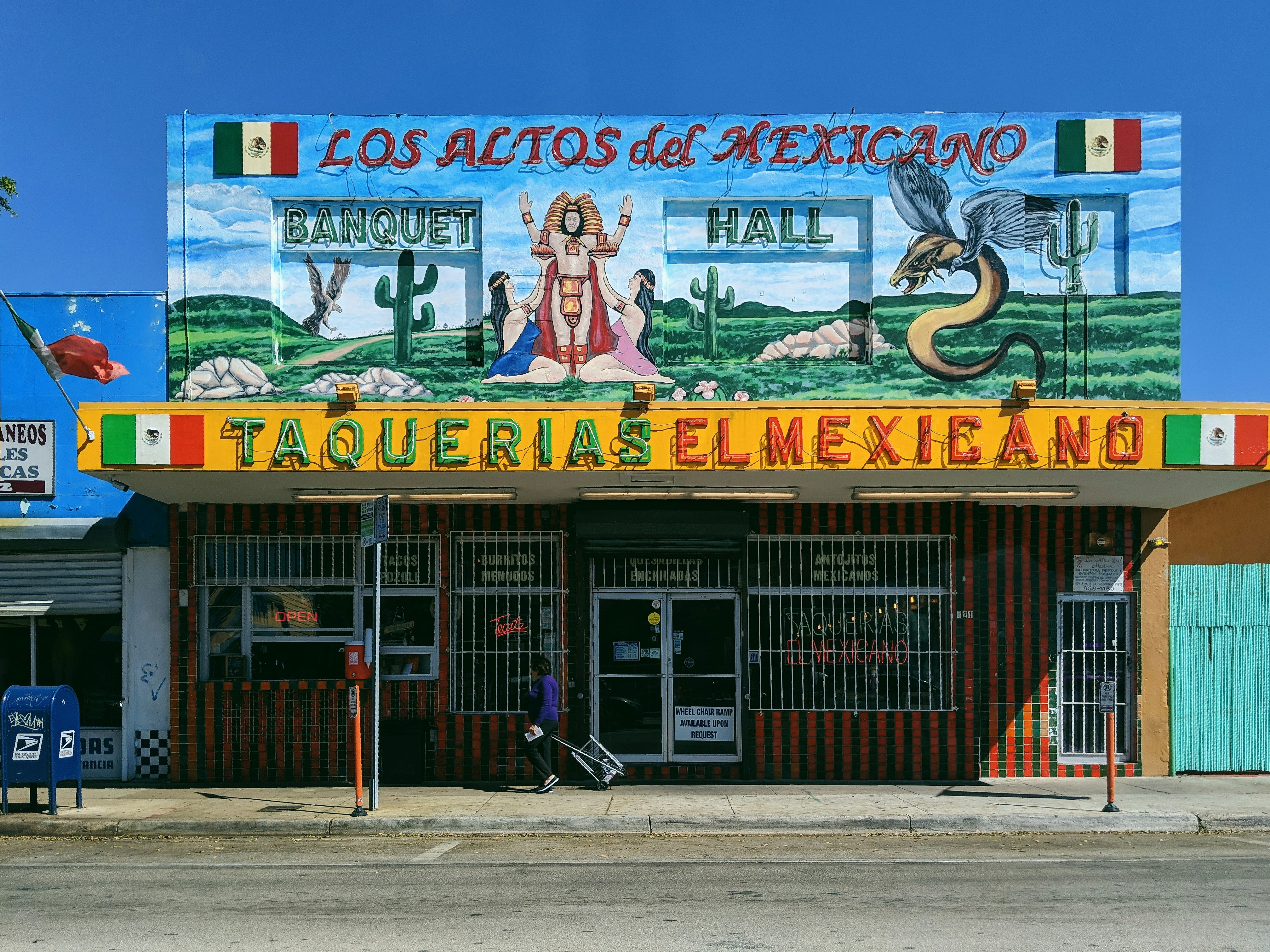 multicolored taquerias el mexicano storefront