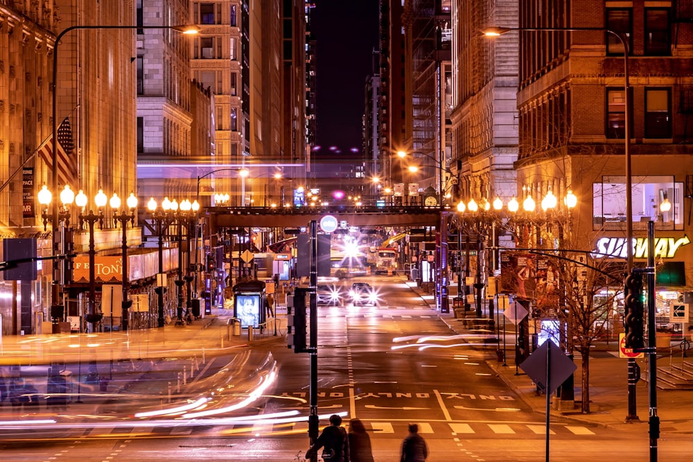 time-lapse photography of lighted buildings at night