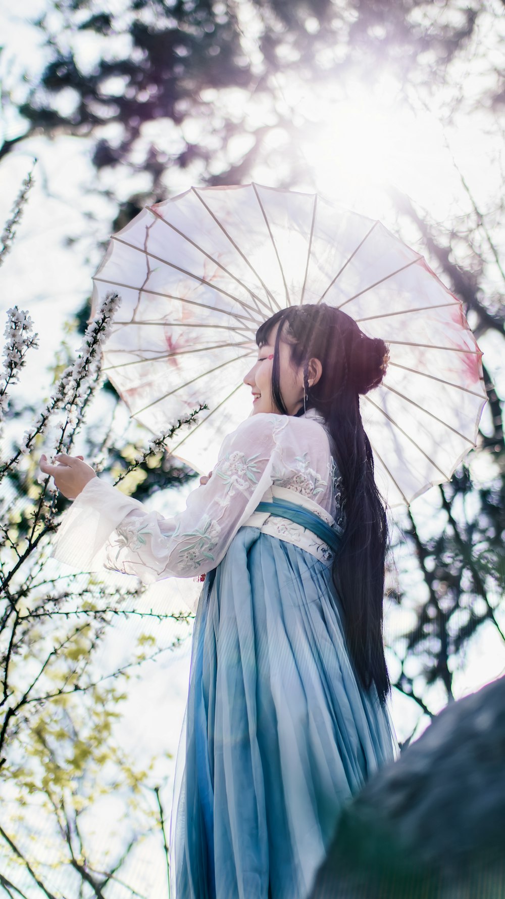 woman in kimono holding umbrella