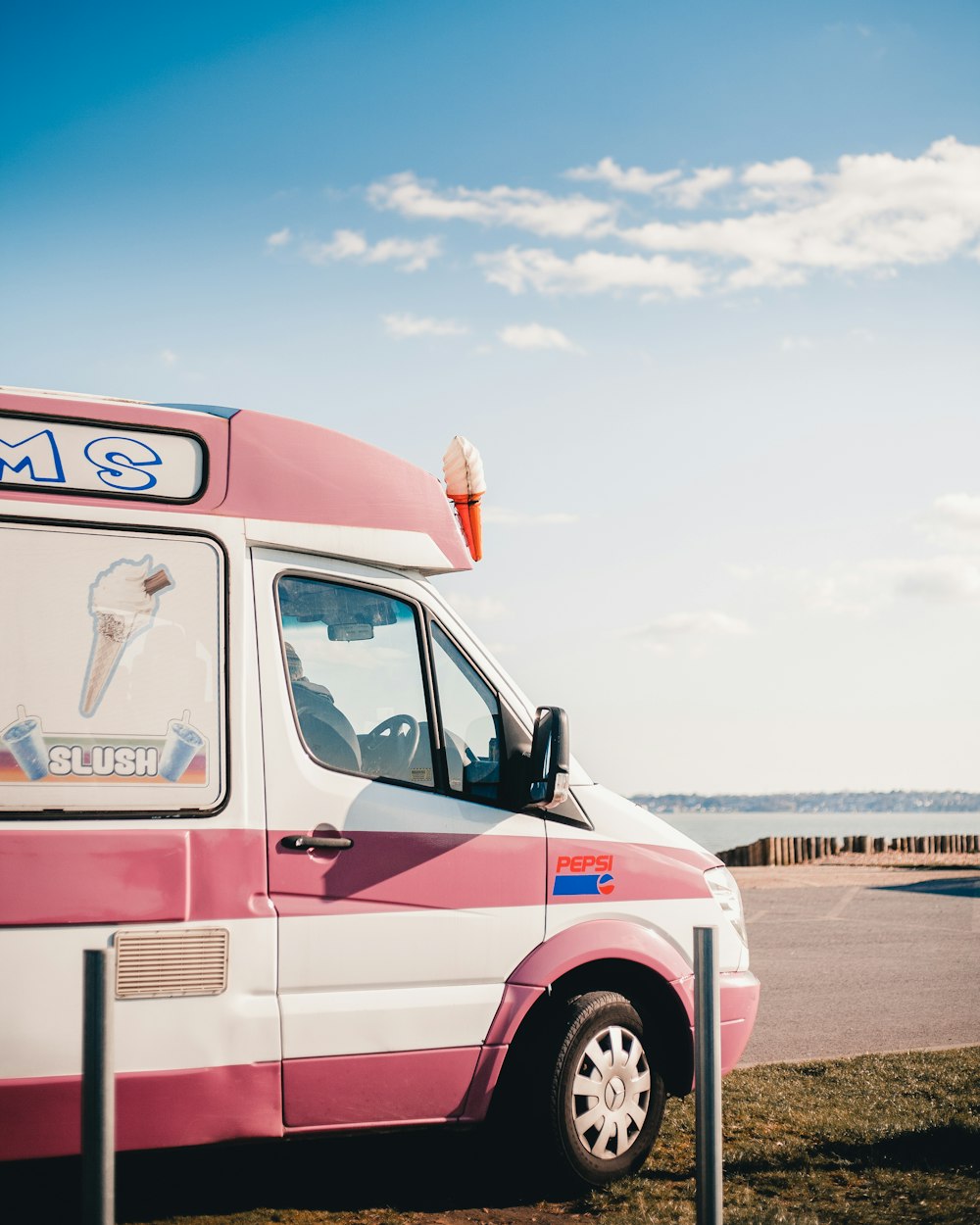 white and pink van