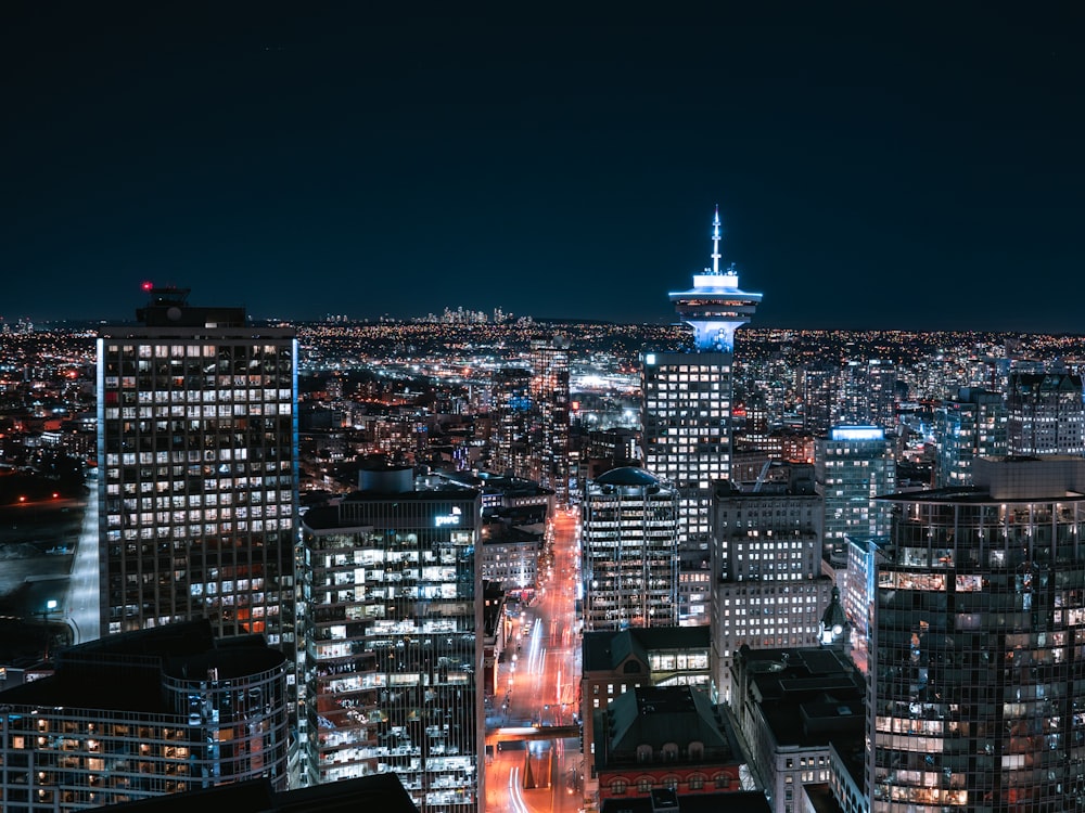 bird's-eye view photo of city during nighttime