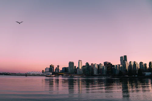 City buildings near water