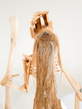 Abstract sculpture made from reclaimed wood and metal.