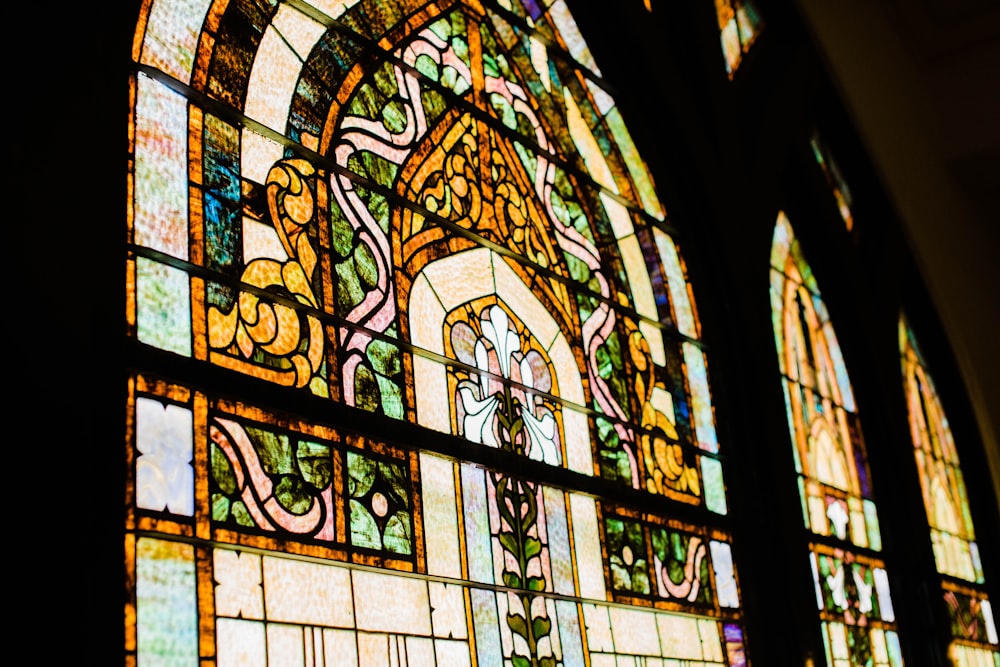 green and brown floral window