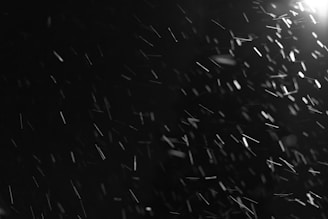 Light streaks and particles are scattered across a dark background, creating a dynamic and abstract scene. The small, bright flecks appear to be moving, contributing to a sense of motion and depth.